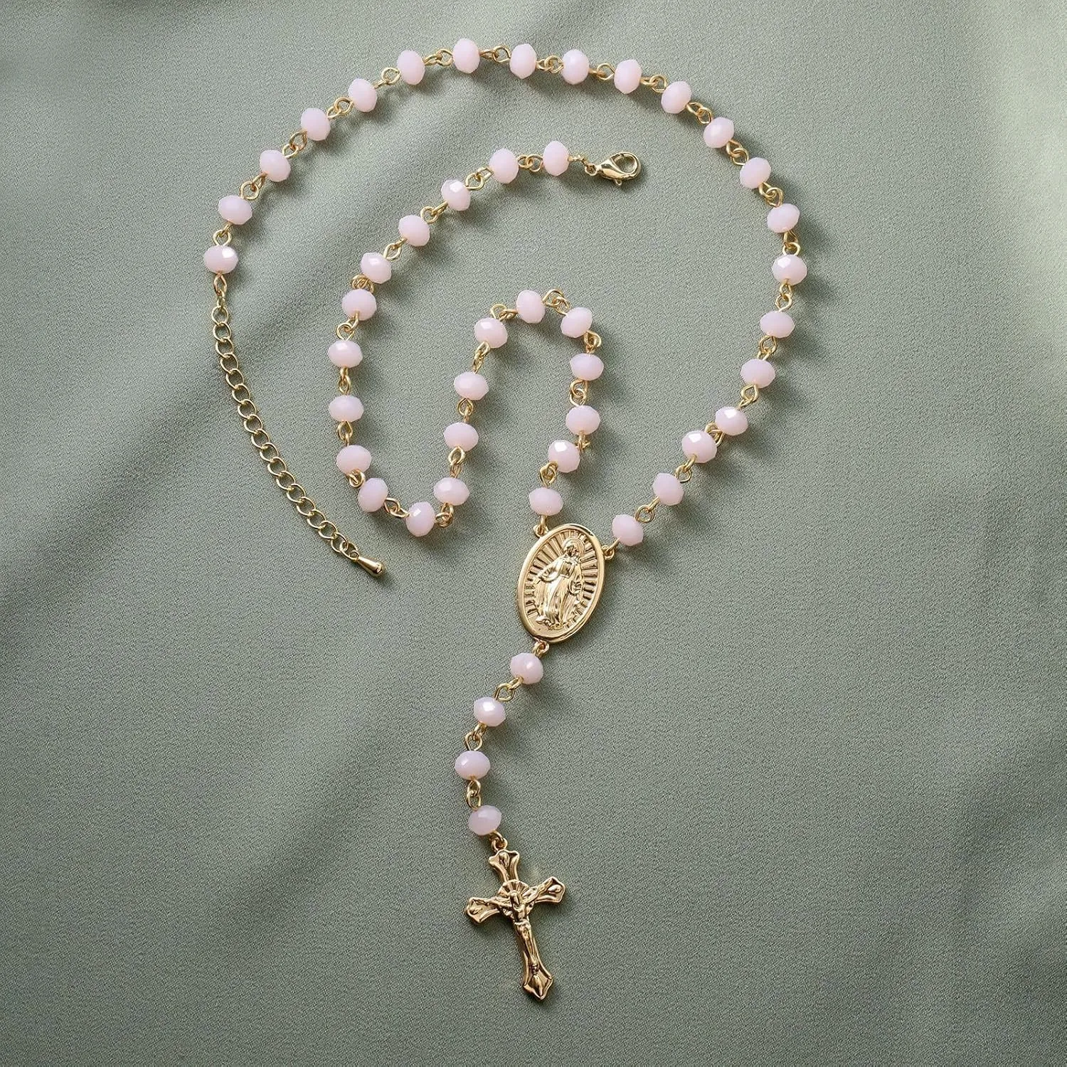 Rosary Necklace Cross Necklace for Women Baptism Faith Gifts Charm Necklace Colorful Cross Pendant Necklace