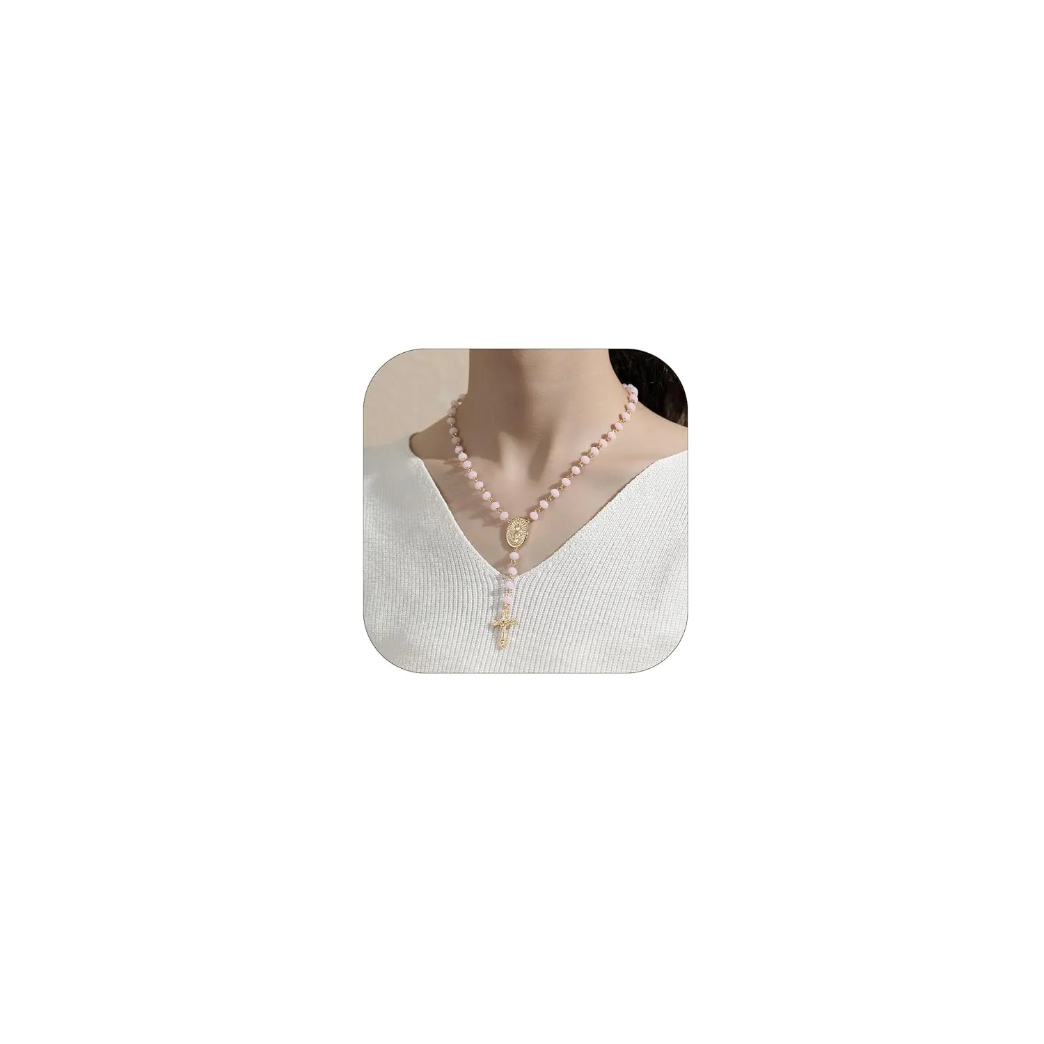 Rosary Necklace Cross Necklace for Women Baptism Faith Gifts Charm Necklace Colorful Cross Pendant Necklace