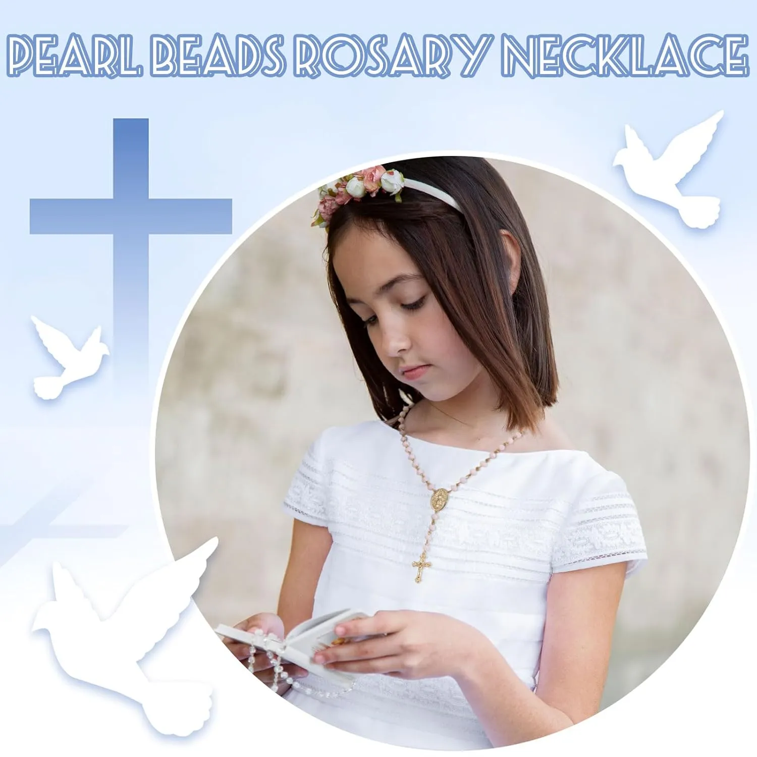 Rosary Necklace Cross Necklace for Women Baptism Faith Gifts Charm Necklace Colorful Cross Pendant Necklace