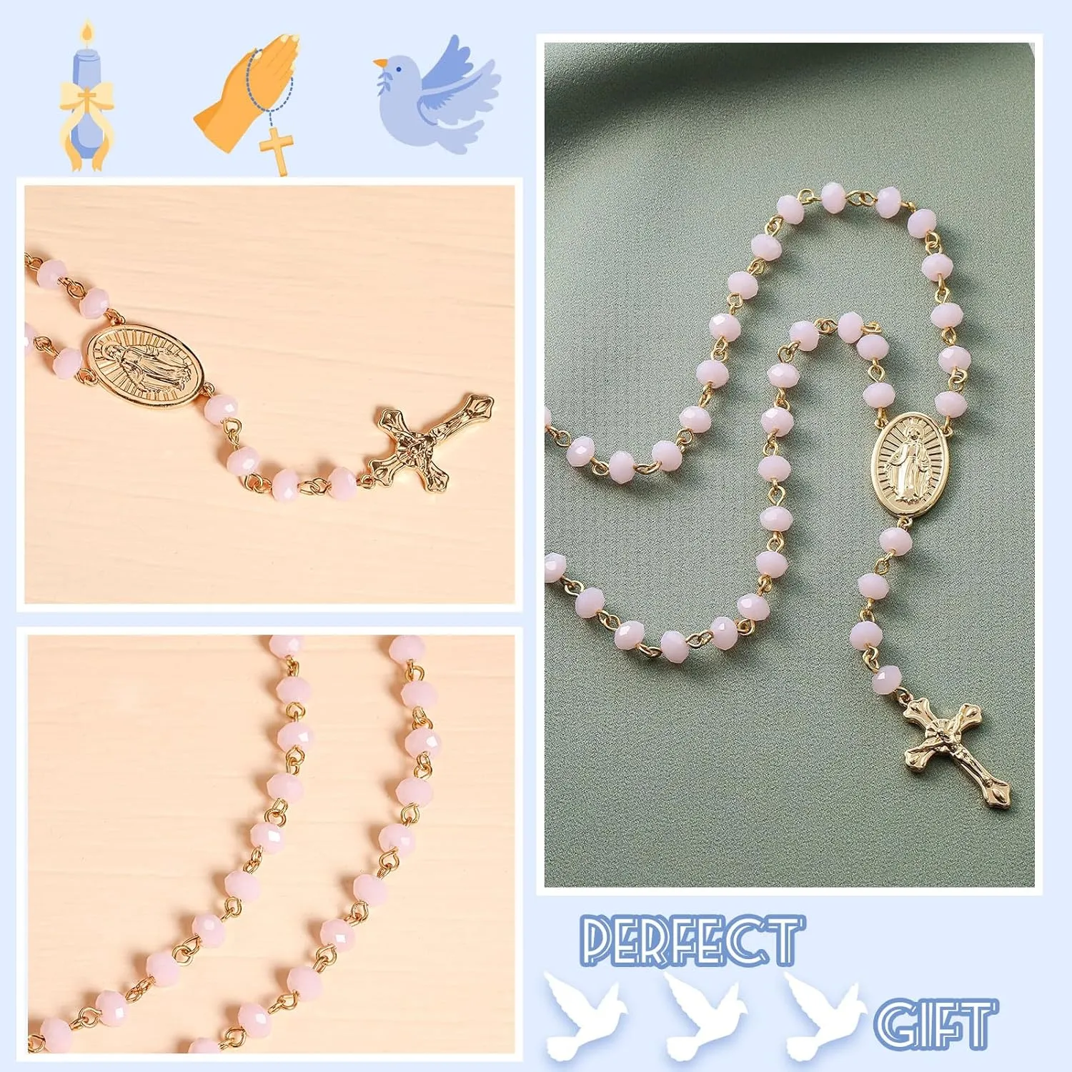 Rosary Necklace Cross Necklace for Women Baptism Faith Gifts Charm Necklace Colorful Cross Pendant Necklace