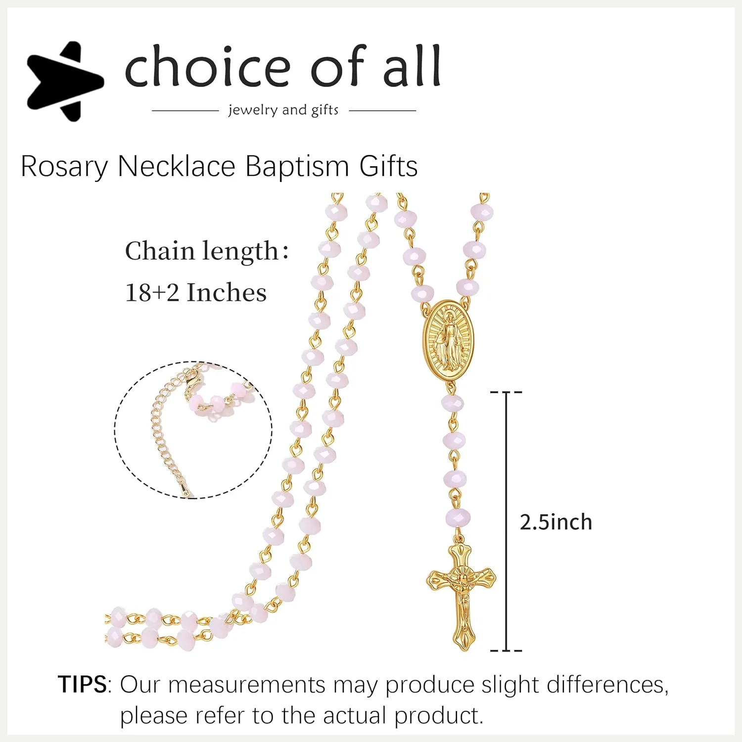 Rosary Necklace Cross Necklace for Women Baptism Faith Gifts Charm Necklace Colorful Cross Pendant Necklace