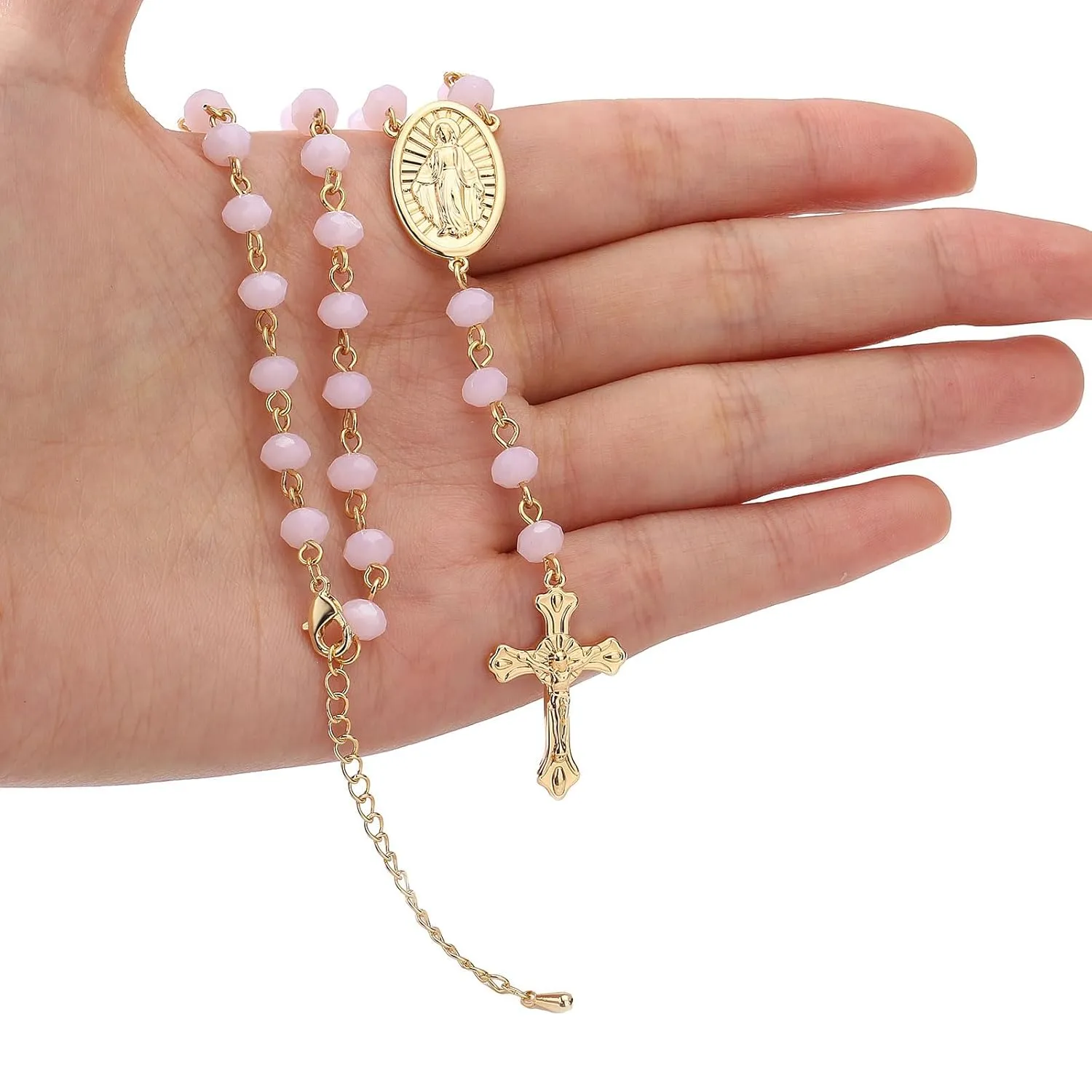 Rosary Necklace Cross Necklace for Women Baptism Faith Gifts Charm Necklace Colorful Cross Pendant Necklace