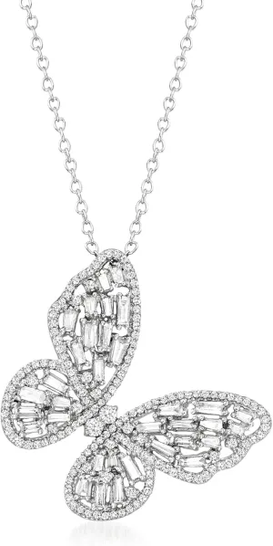 Ross-Simons 1.00 ct. t.w. Diamond Butterfly Pendant Necklace in 14kt White Gold