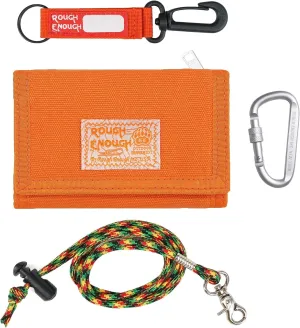 Rough Enough Kids Wallet for Boys Girls Preppy Teen with Neck Lanyard Keychain Canvas Bright Orange