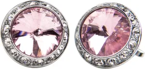 Round Colored Crystal Diamond Set Cufflinks by Classy Cufflinks (Gold Plated Stainless Steel, Pink)