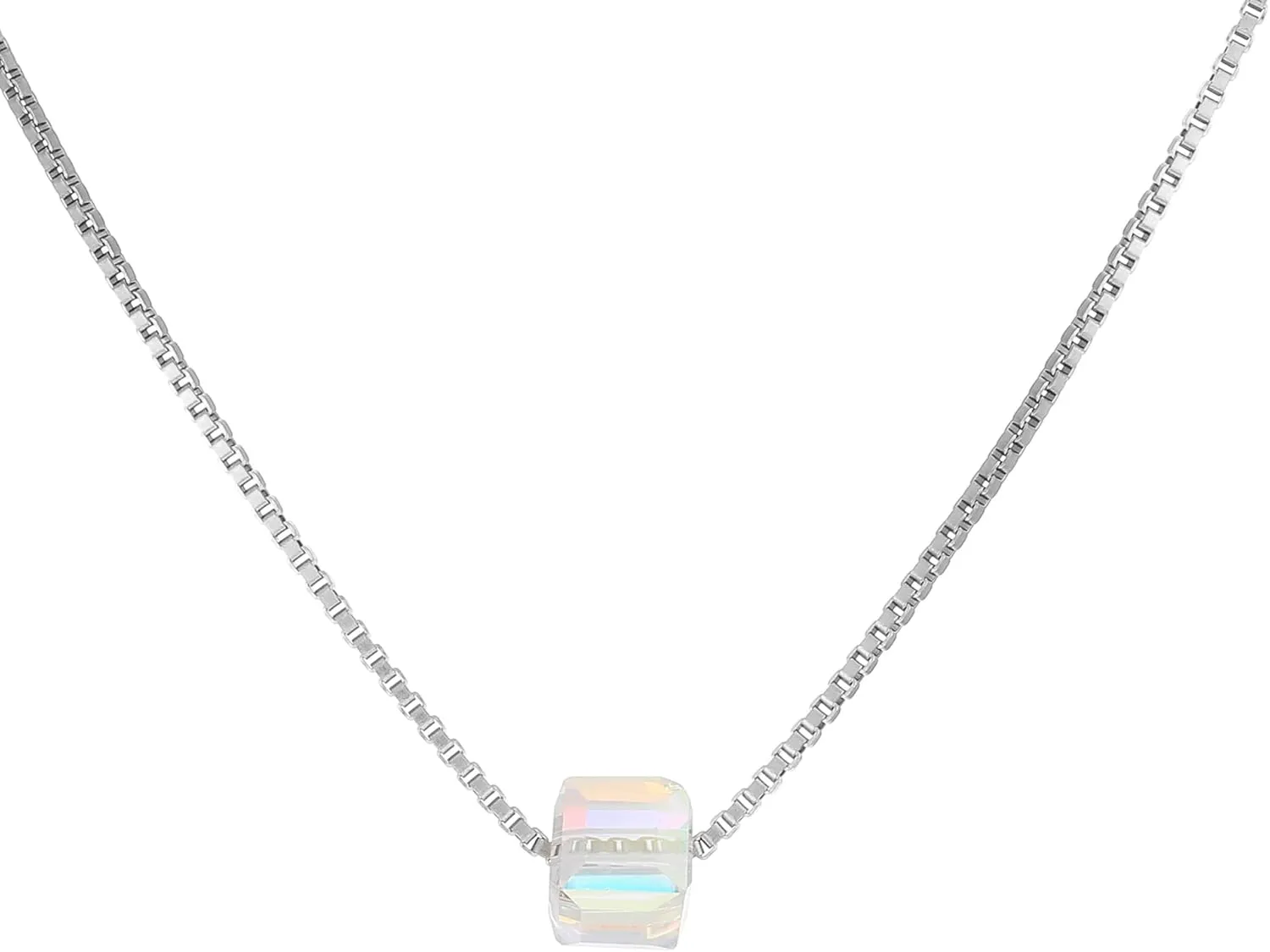 Rrdaily Colorful Crystal Bead Pendant Necklace Stainless Steel Colorful Round Bead Clavicle Chain Necklace Good Luck Bead Necklace Jewelry Gifts for Women Birthday's Gifts