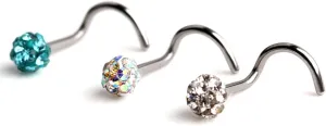 Ruifan 20G 18G Surgical Steel Gem Crystal Bone L-Shaped Screw Nose Bone Studs Ring Pins Piercing Jewelry