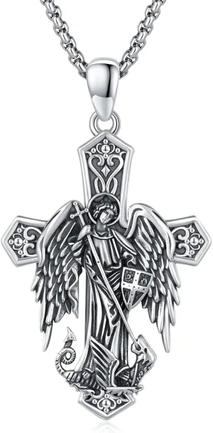 Saint Michael Necklace 925 Sterling Silver Cross Archangel Michael Necklace Cross St Michael Pendant Amulet Jewelry Necklaces for Men
