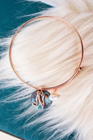 SALE! Rose Goldtone and Patina Monogram Initial 'N' Disk Charm Bangle