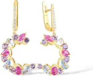 Santuzza 925 Sterling Silver Colorful Gemstone Star Moon Dangle Earrings for Women