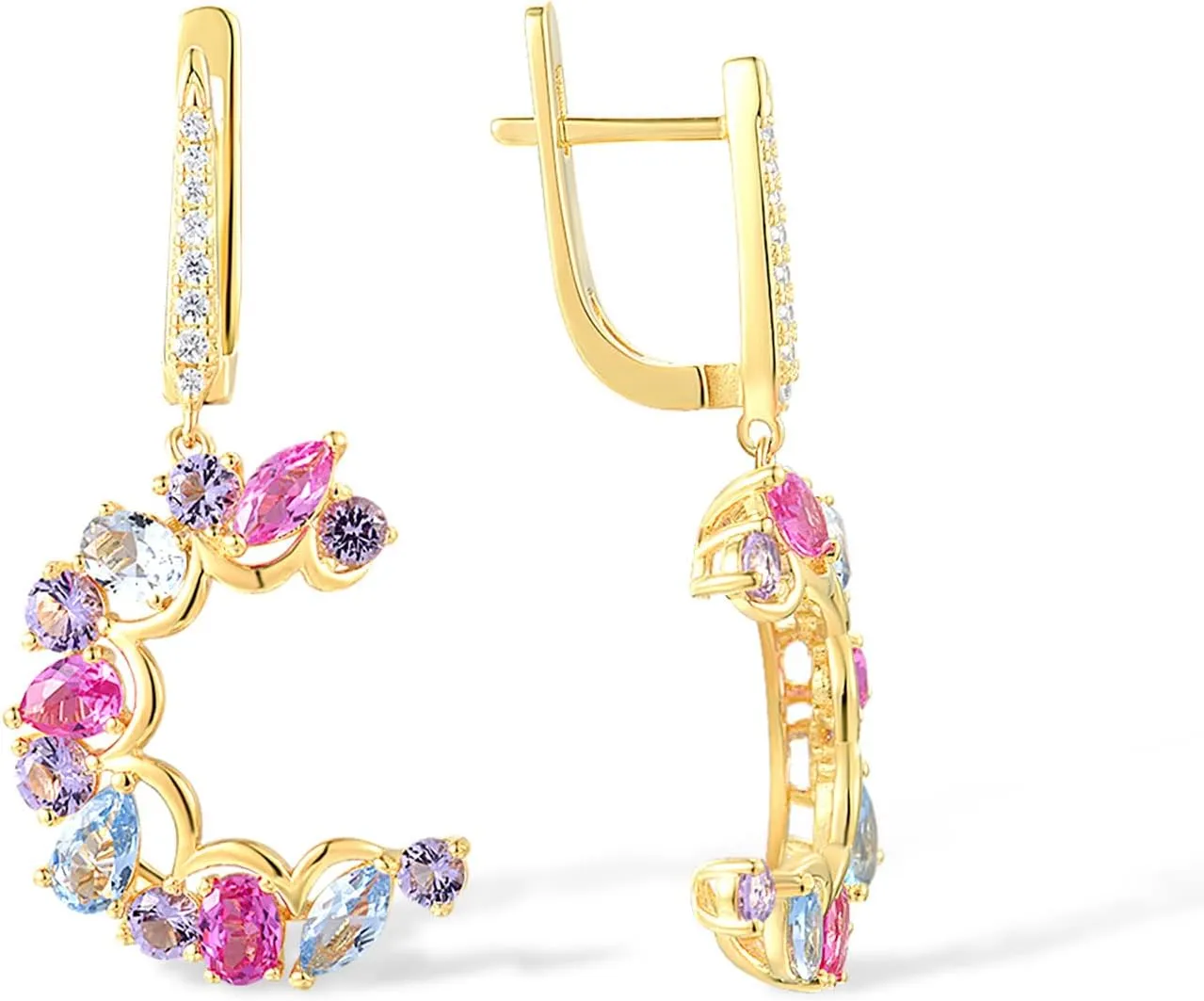 Santuzza 925 Sterling Silver Colorful Gemstone Star Moon Dangle Earrings for Women