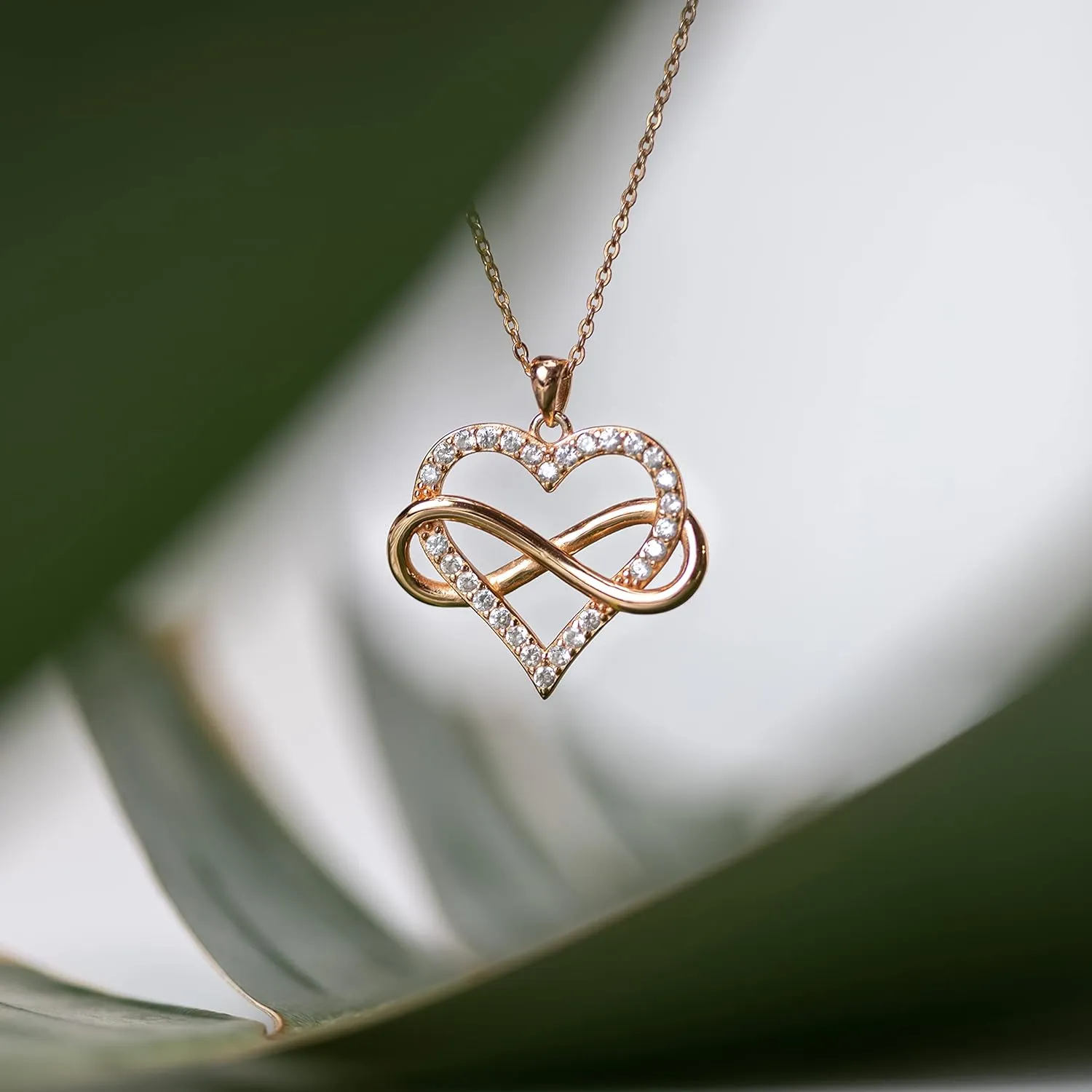 Sash & Soph Infinity Heart Necklace for Women. 925 Sterling Silver Heart Necklace for Girlfriend, Love Heart Pendant on 18" Chain with 2" Extender (Rose Gold or Gold Plated)