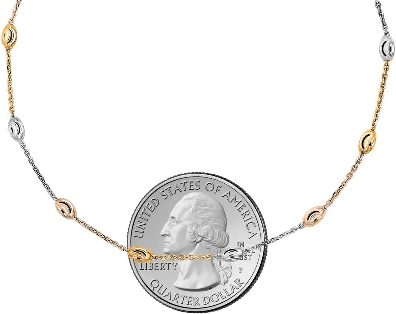 Savlano 18K Gold Plated Over 925 Sterling Silver Station Oval Moon Bead Anklet Chain For Women. Silver, Gold, Rose Gold - Made in Italy Comes With a Gift Box