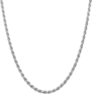 Savlano 925 Sterling Silver 2mm Solid Italian Rope Diamond Cut Twist Link Chain Necklace with a Gift Box for Men & Women - Made in Italy