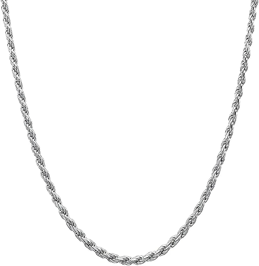 Savlano 925 Sterling Silver 2mm Solid Italian Rope Diamond Cut Twist Link Chain Necklace with a Gift Box for Men & Women - Made in Italy