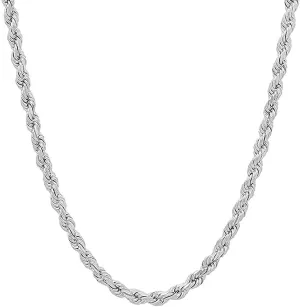 Savlano 925 Sterling Silver 4mm Solid Italian Rope Diamond Cut Twist Link Chain Necklace with Gift Box for Men & Women - Made in Italy