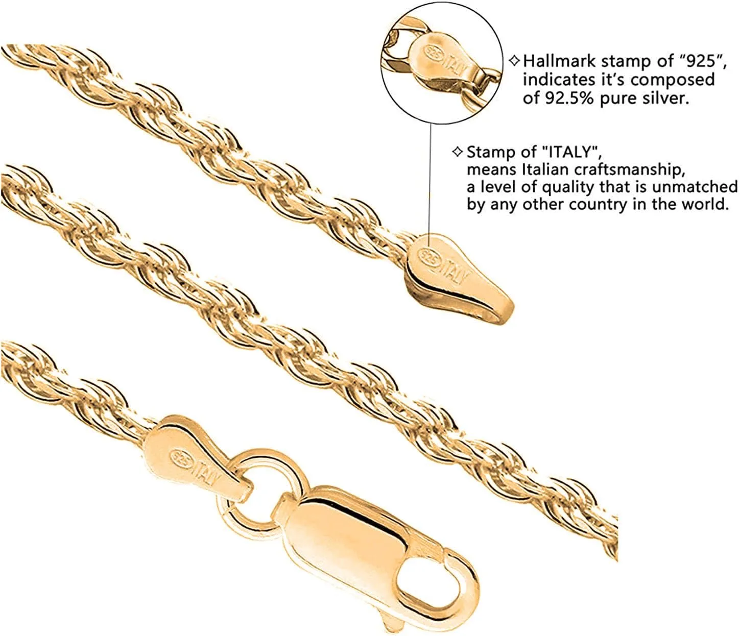 Savlano 925 Sterling Silver Chain Anklet Rope, Figaro, Mariner, Curb - 18K Gold Plated Chain Anklet Available in 9, 10 and 11 - Inches for Women Comes with a Gift Box - Made in Italy