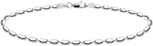 Savlano 925 Sterling Silver Oval Rice Bead Strand Chain Anklet For Women - Made in Italy Comes With a Gift Box