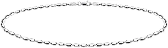 Savlano 925 Sterling Silver Oval Rice Bead Strand Chain Anklet For Women - Made in Italy Comes With a Gift Box