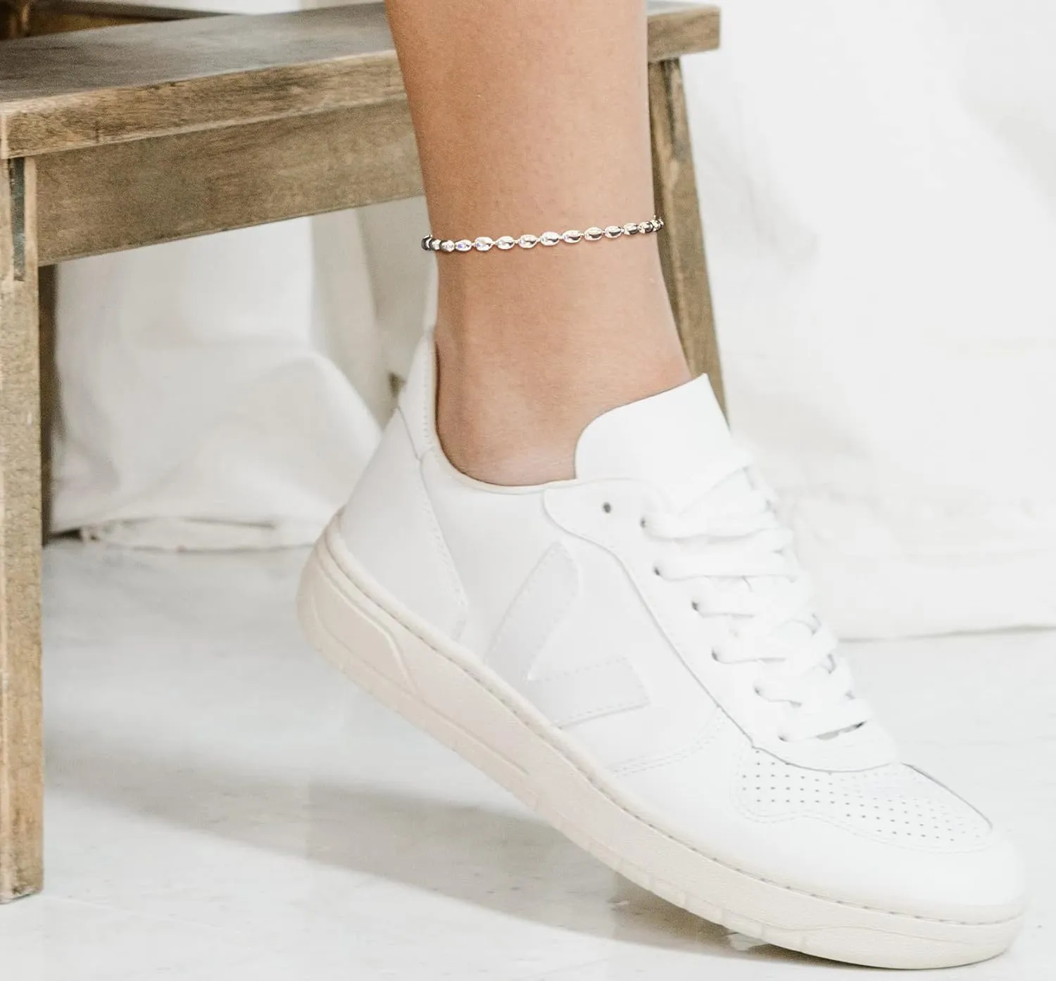 Savlano 925 Sterling Silver Oval Rice Bead Strand Chain Anklet For Women - Made in Italy Comes With a Gift Box
