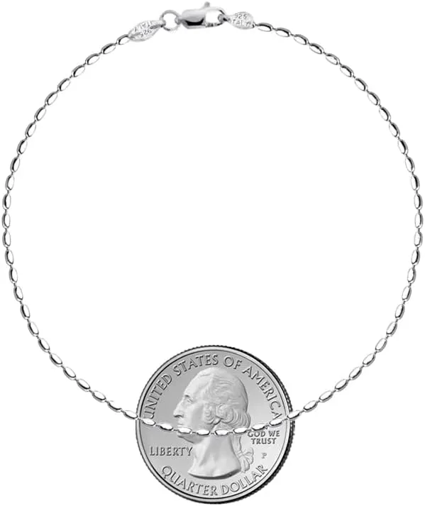 Savlano 925 Sterling Silver Oval Rice Bead Strand Chain Anklet For Women - Made in Italy Comes With a Gift Box