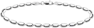 Savlano 925 Sterling Silver Oval Rice Bead Strand Chain Anklet For Women - Made in Italy Comes With a Gift Box