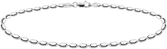 Savlano 925 Sterling Silver Oval Rice Bead Strand Chain Anklet For Women - Made in Italy Comes With a Gift Box