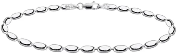 Savlano 925 Sterling Silver Oval Rice Bead Strand Chain Anklet For Women - Made in Italy Comes With a Gift Box