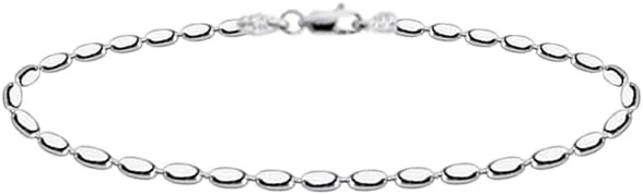 Savlano 925 Sterling Silver Oval Rice Bead Strand Chain Anklet For Women - Made in Italy Comes With a Gift Box