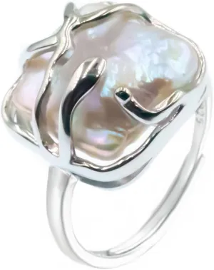 SEEMSAY Silver Baroque Pearl Ring for women 925 Sterling Silver Ring