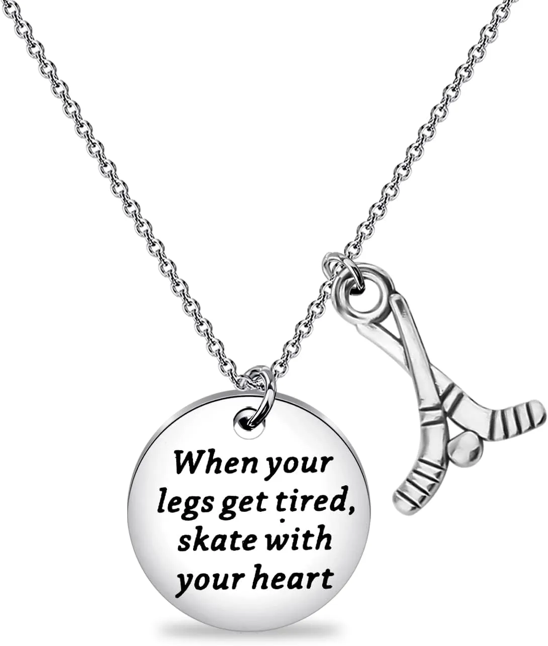 SEIRAA Hockey Stick Jewelry Ice Hockey Player Necklace Skate with Your Heart Pendant Hockey Team Necklaces