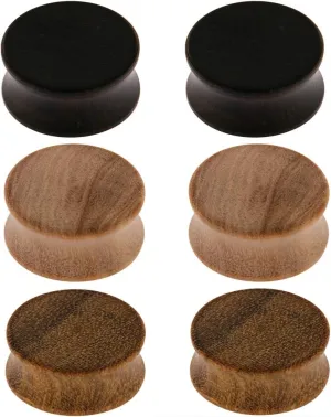 Set of 3 Pairs Organic Wood Double Flared Saddle Ear Tunnels Plugs Tunnels Expander Ebony Sono Teak Wood Ear Plugs E552