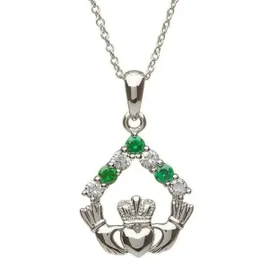 ShanOre Claddagh Green and White CZ Necklace