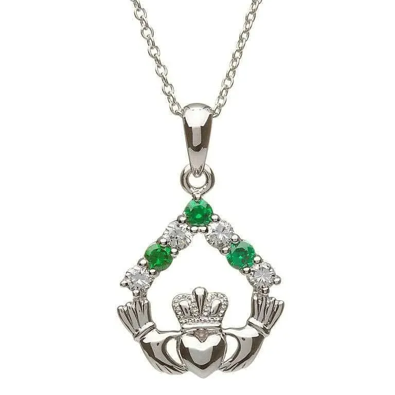 ShanOre Claddagh Green and White CZ Necklace