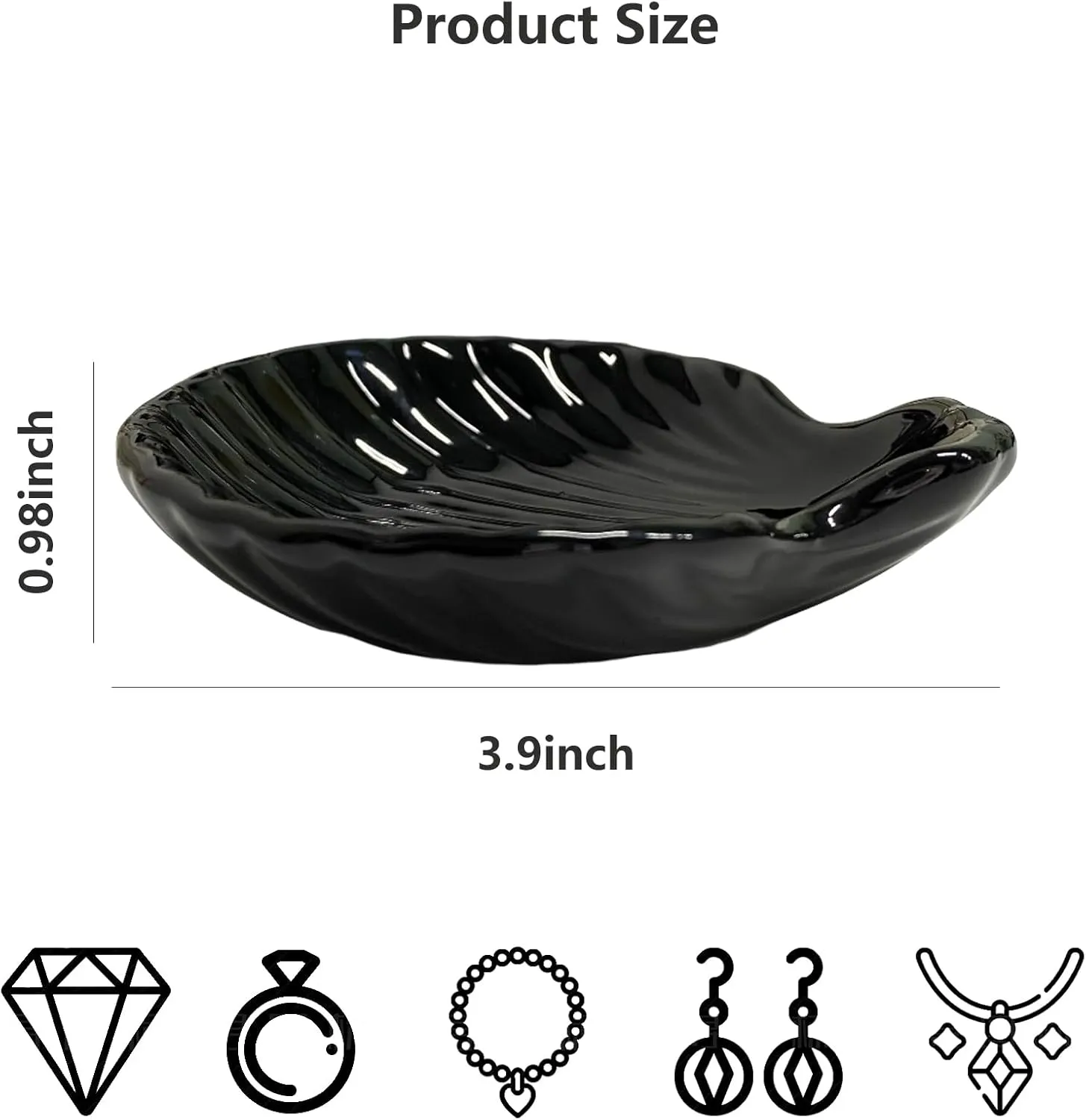 Shell Shape Ring Holder Dish, Seashell Jewelry Dish Tray, Ceramic Trinket Tray for Rings Earrings Necklaces Bracelet, Birthday Christmas Gift for Mom Friend Sister, 3.9", Black