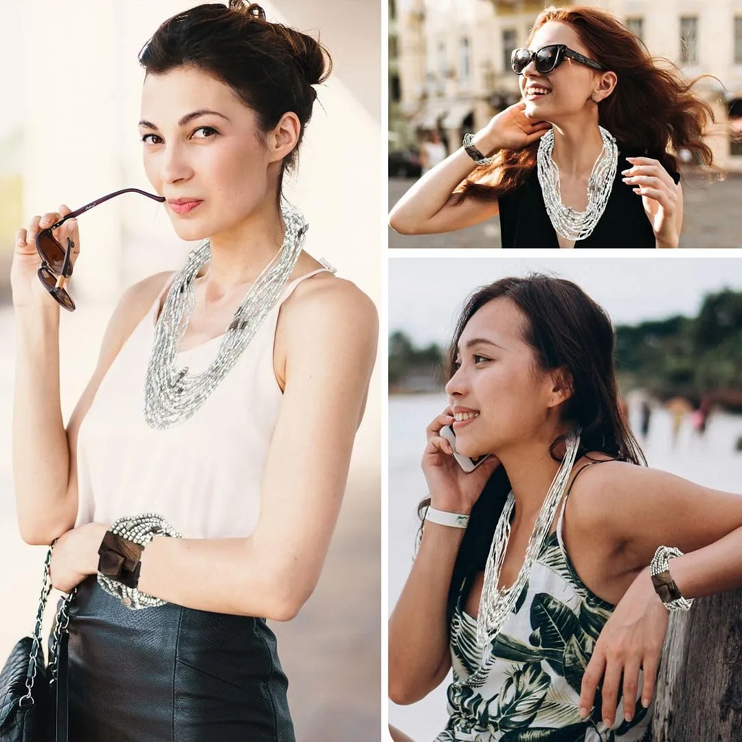 Shop LC Handmade Seed Bead Necklace & Bracelet Set - Boho Jewelry for Women - Layered Multi Strand Beaded Statement Necklaces & Bracelets w/Wooden Clasp - Necklace Length 18" - Strechable Bracelet Birthday Gifts