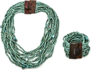Shop LC Handmade Seed Bead Necklace & Bracelet Set - Boho Jewelry for Women - Layered Multi Strand Beaded Statement Necklaces & Bracelets w/Wooden Clasp - Necklace Length 18" - Strechable Bracelet Birthday Gifts
