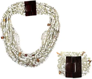 Shop LC Handmade Seed Bead Necklace & Bracelet Set - Boho Jewelry for Women - Layered Multi Strand Beaded Statement Necklaces & Bracelets w/Wooden Clasp - Necklace Length 18" - Strechable Bracelet Birthday Gifts