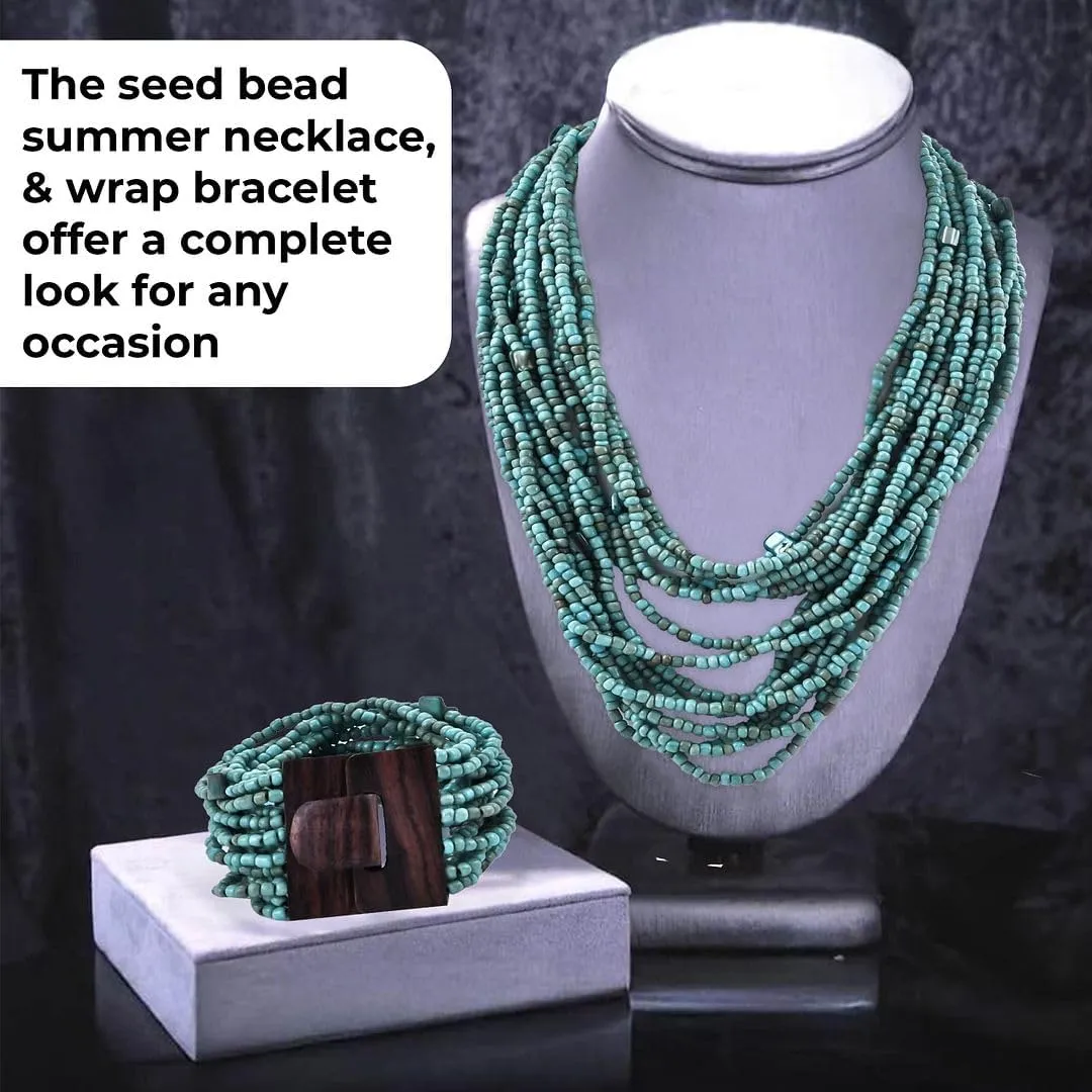 Shop LC Handmade Seed Bead Necklace & Bracelet Set - Boho Jewelry for Women - Layered Multi Strand Beaded Statement Necklaces & Bracelets w/Wooden Clasp - Necklace Length 18" - Strechable Bracelet Birthday Gifts