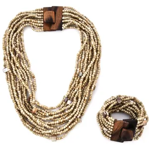 Shop LC Handmade Seed Bead Necklace & Bracelet Set - Boho Jewelry for Women - Layered Multi Strand Beaded Statement Necklaces & Bracelets w/Wooden Clasp - Necklace Length 18" - Strechable Bracelet Birthday Gifts