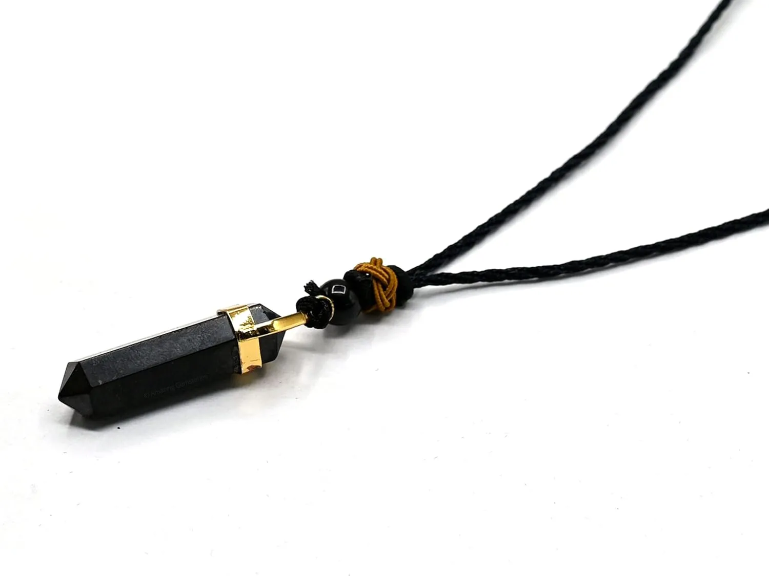 Shungite Necklace for Protection for Men Women - Authentic Shungite Pendant Necklace - Meditation, Energy Purification, Chakra Balancing and Cleansing - E M F Protection Necklace (Double Point - Gold)
