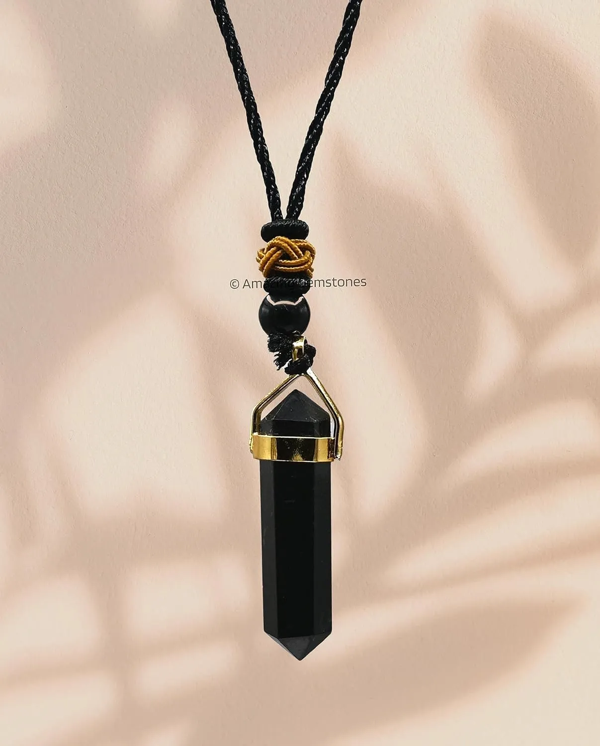 Shungite Necklace for Protection for Men Women - Authentic Shungite Pendant Necklace - Meditation, Energy Purification, Chakra Balancing and Cleansing - E M F Protection Necklace (Double Point - Gold)