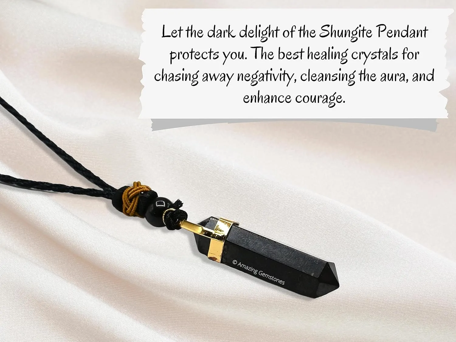 Shungite Necklace for Protection for Men Women - Authentic Shungite Pendant Necklace - Meditation, Energy Purification, Chakra Balancing and Cleansing - E M F Protection Necklace (Double Point - Gold)