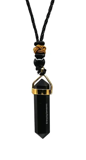 Shungite Necklace for Protection for Men Women - Authentic Shungite Pendant Necklace - Meditation, Energy Purification, Chakra Balancing and Cleansing - E M F Protection Necklace (Double Point - Gold)