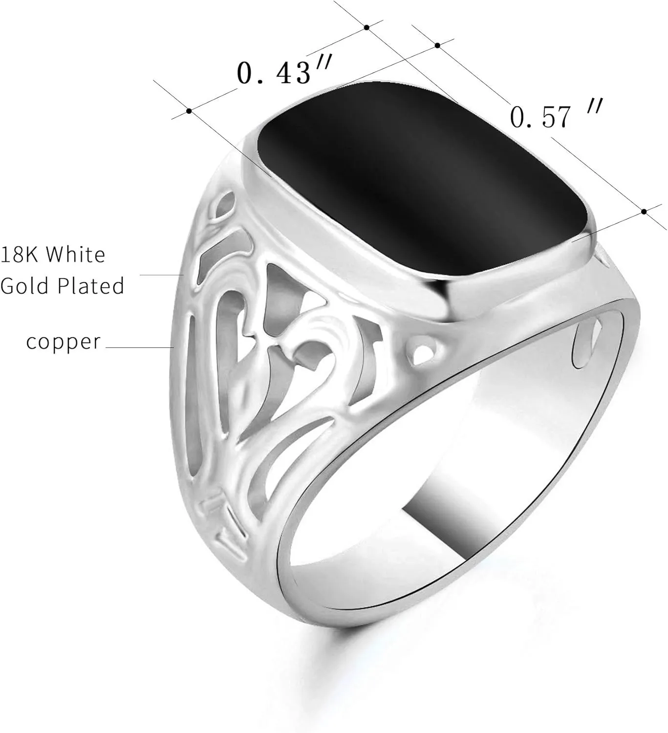 Signet Pinky Ring with Black Square Enamel 18K Gold Plated for Men and Women Size 6-14