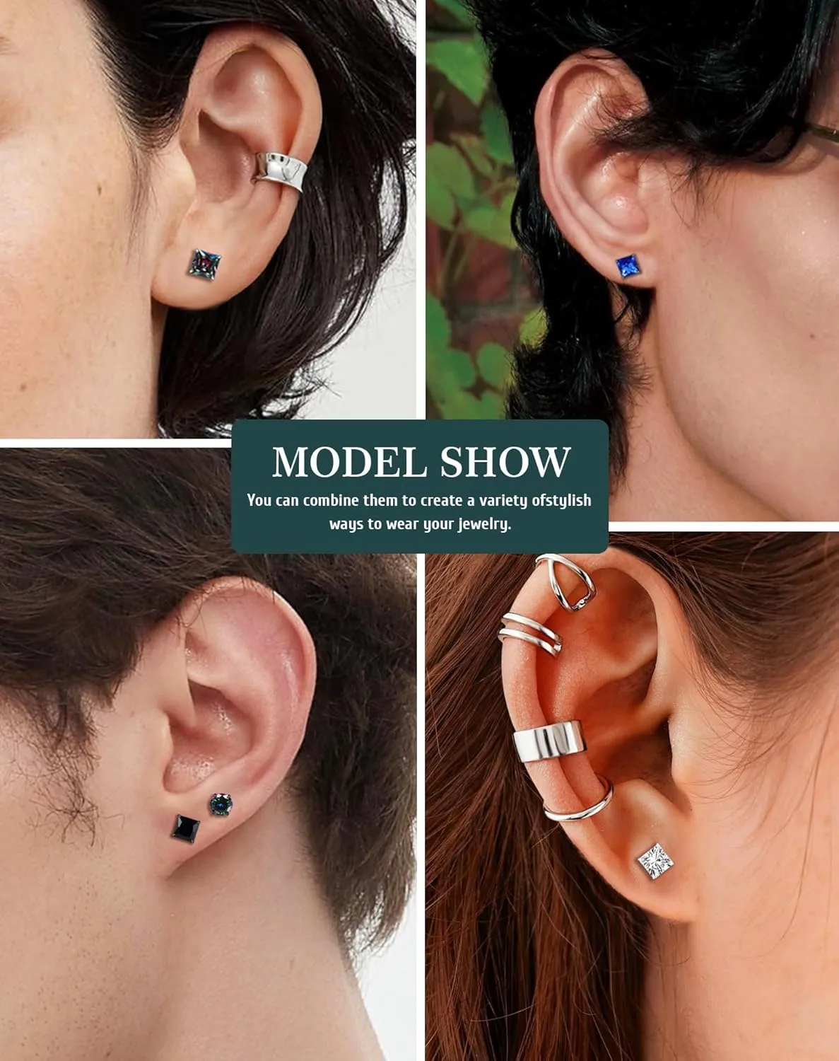SIISPRI 4 Pairs Stainless Steel Clip on Earrings - Non Piercing, Unisex CZ Magnetic Earrings for Men 6MM