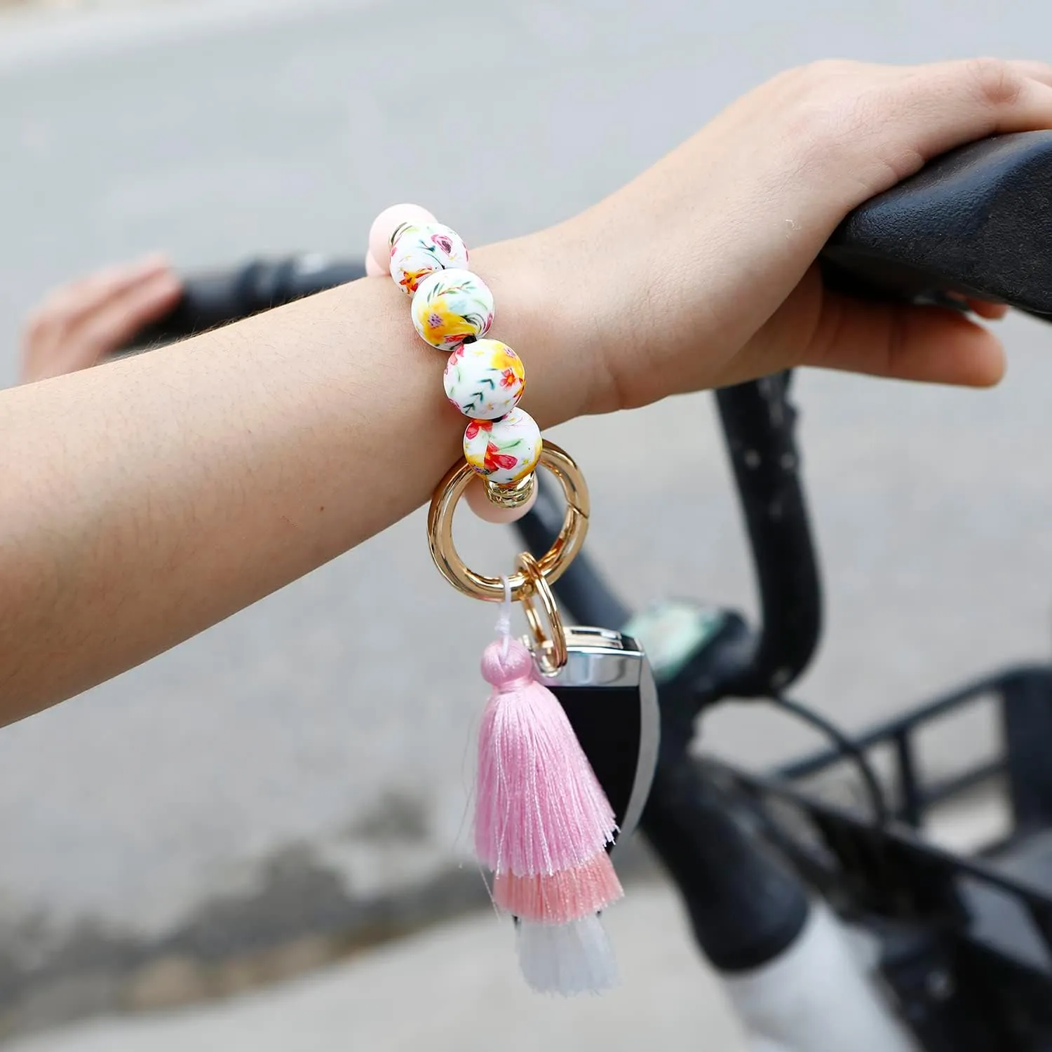 Silicone Key Ring Bracelet Beaded keychain Wristlet Beaded Bangle Wristlet Keychain House Car Keys for Women