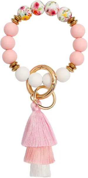 Silicone Key Ring Bracelet Beaded keychain Wristlet Beaded Bangle Wristlet Keychain House Car Keys for Women