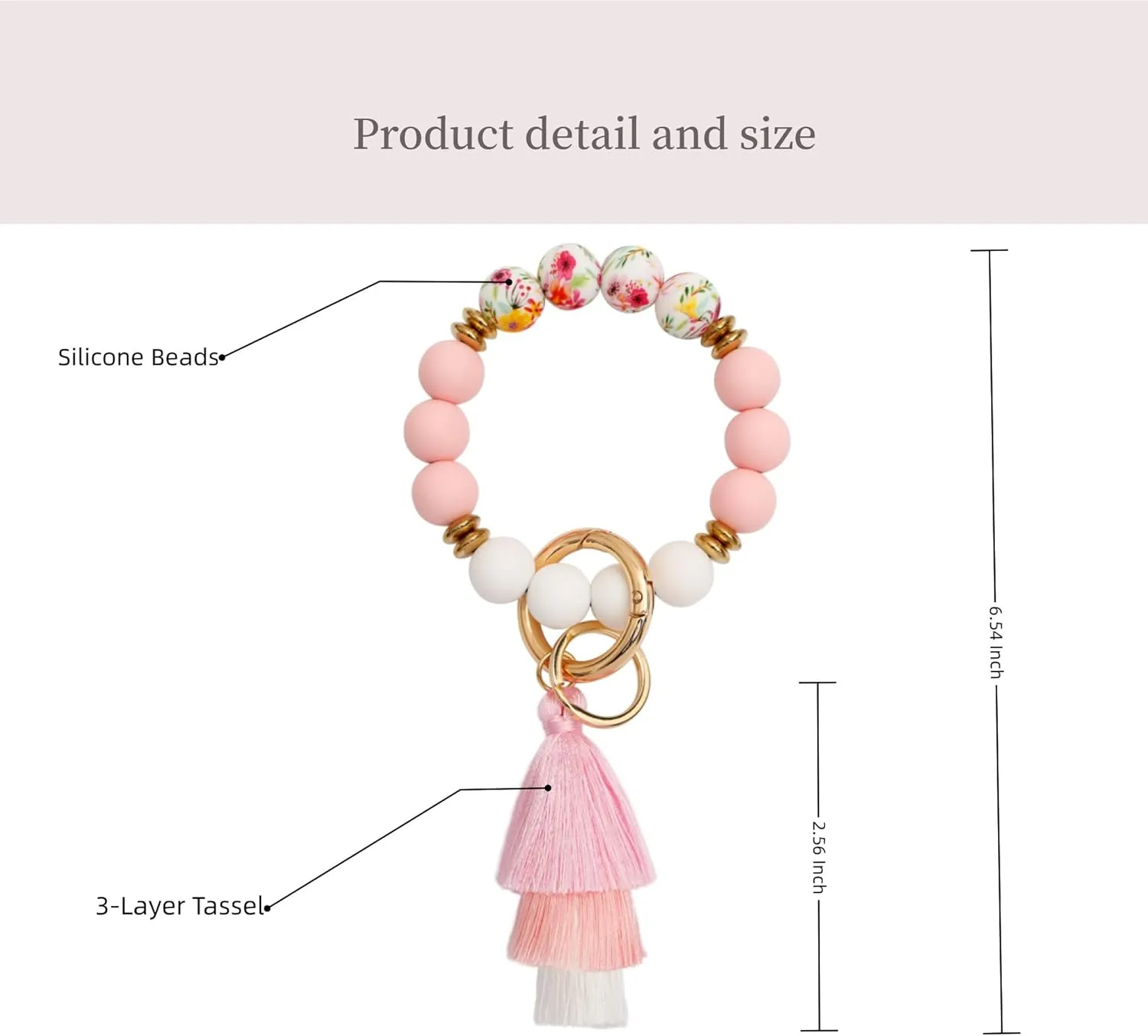 Silicone Key Ring Bracelet Beaded keychain Wristlet Beaded Bangle Wristlet Keychain House Car Keys for Women