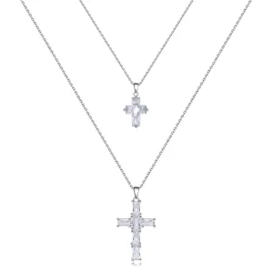 Silver Cross Necklaces for Women Layered Diamond Cross Pendant Necklace Silver Crucifix Necklace for Girls